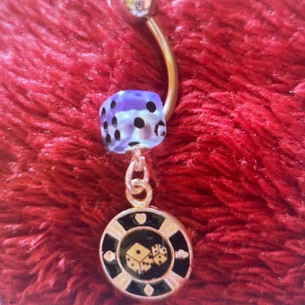 Gold and Black Dice Charm Belly Ring